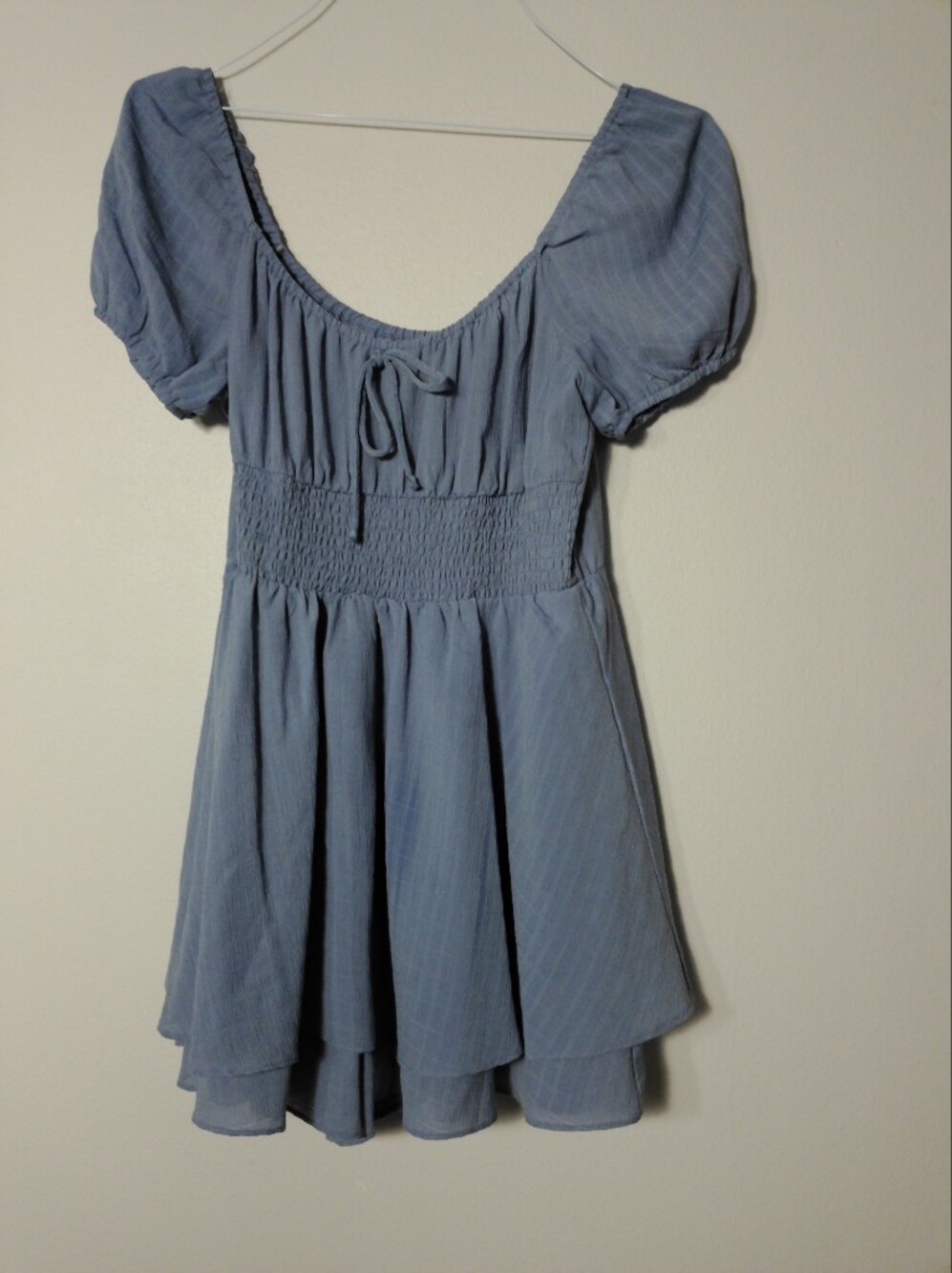 City Triangles Blue Smocked Waist Puff Sleeve Cottagecore Dress